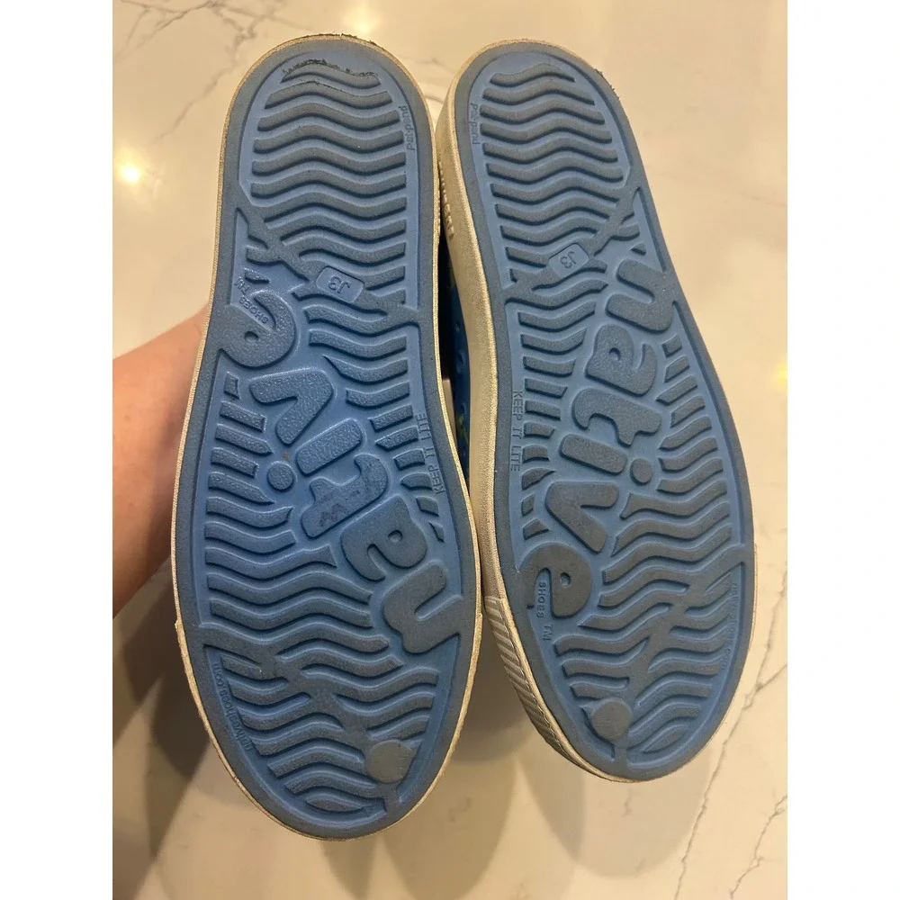Native Jefferson‎ Shoes Blue Lightning Bolt Print Slip On EVA Sneakers J3